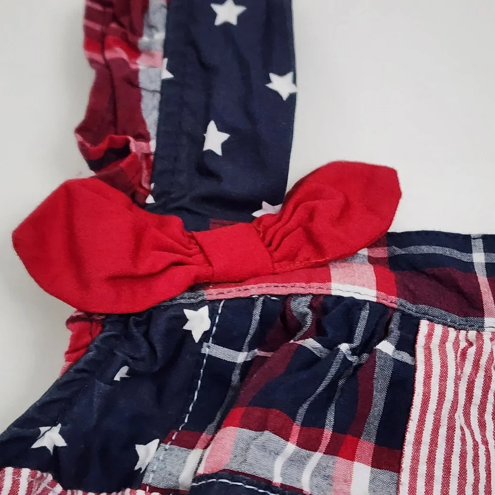 Girls Gymboree American Cutie Red White & Blue Madras Flutter Bow Dress Size 10